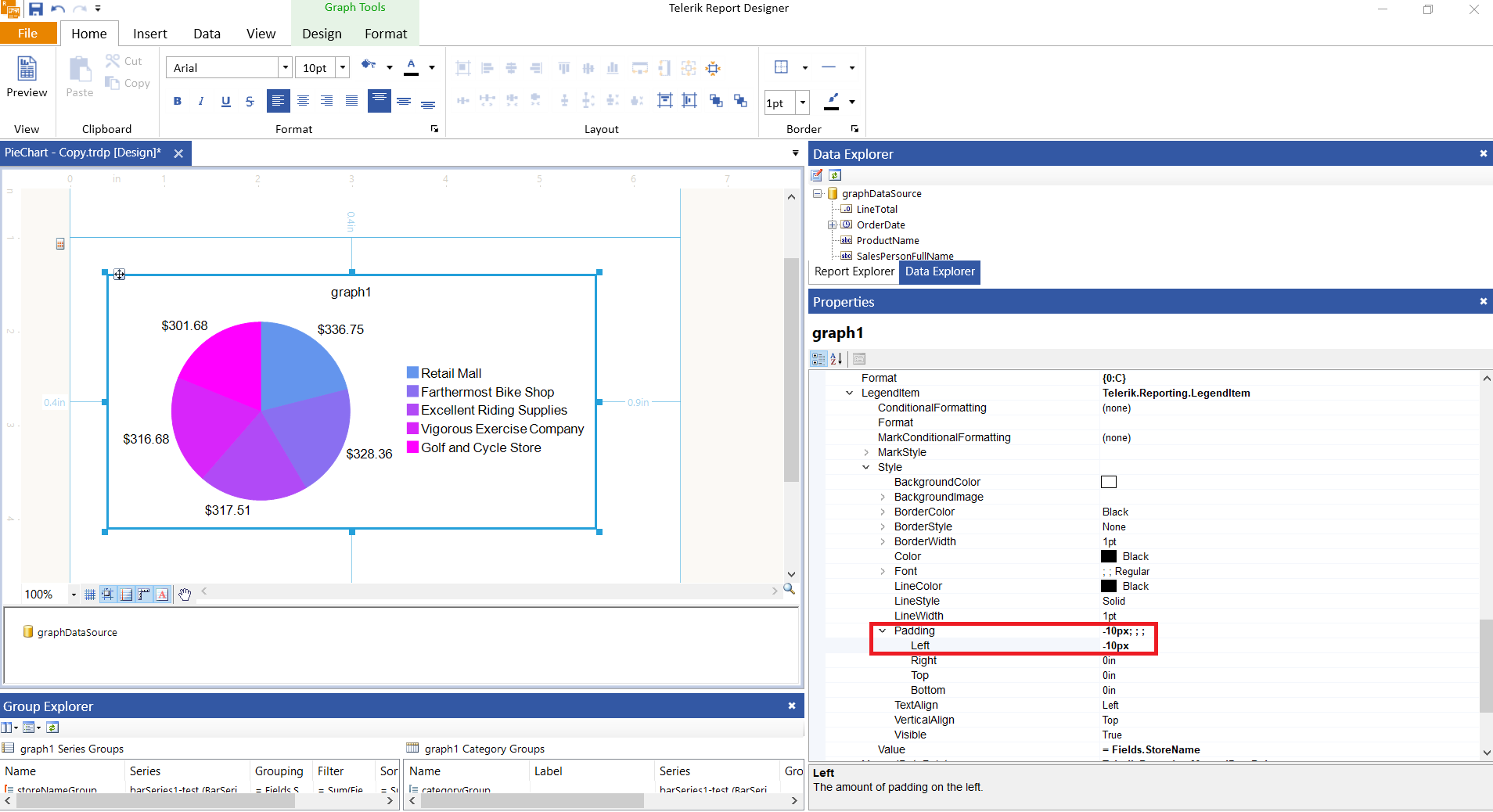 Image of how to move the legend text with Padding