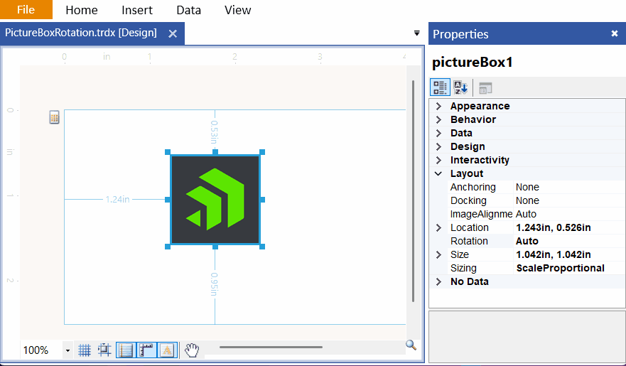 A raster image rotates in the PictureBox when its rotation setting changes.