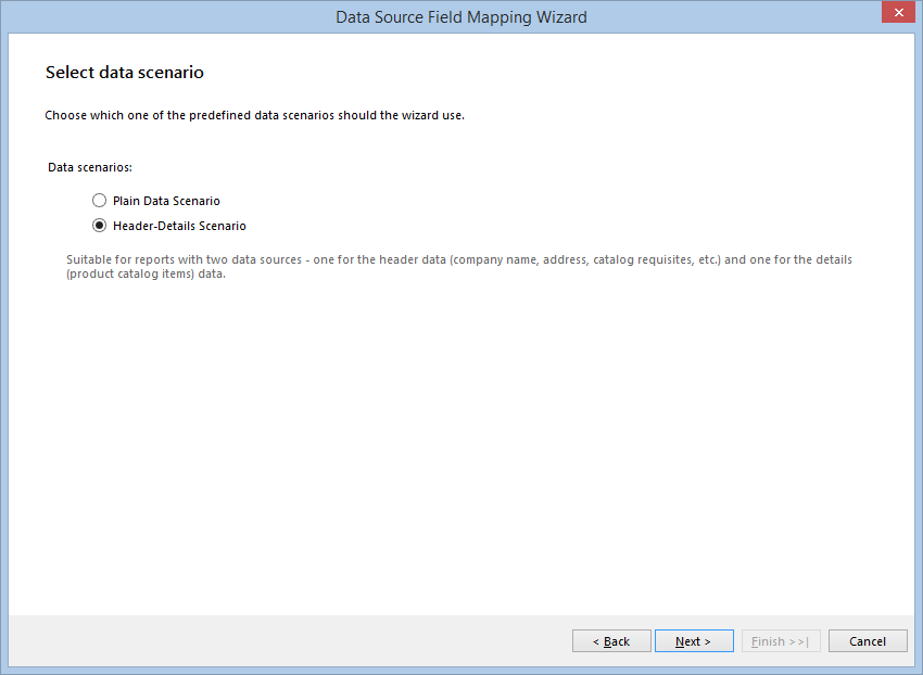 Data Scenario dialog of the Product Catalog Wizard in the Designer