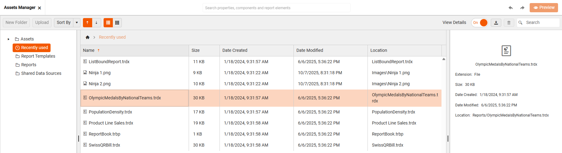 Assets Manager Recently Used