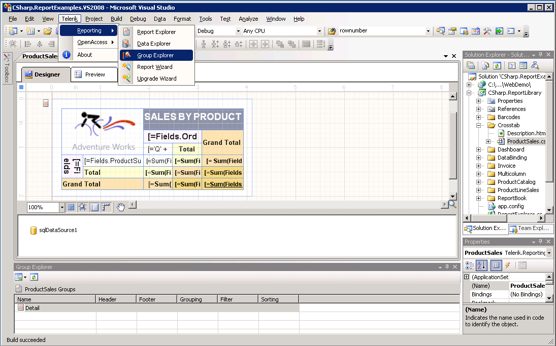 Show the Group Еxplorer in the Visual Studio Report Designer