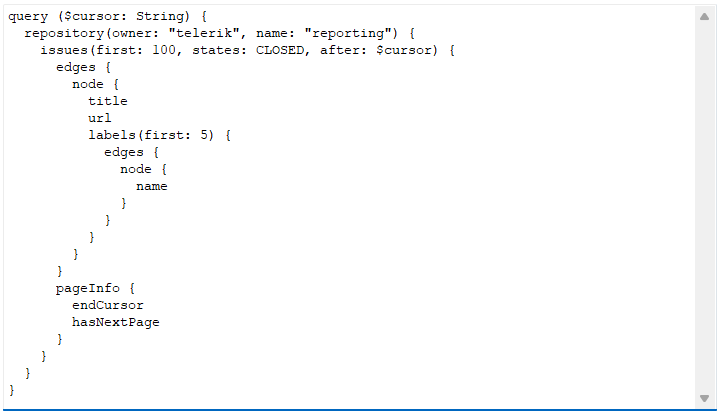 A query that uses cursors for pagination.