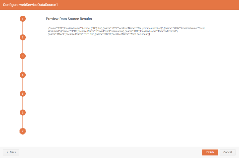 An image of the last step of the WebServiceDataSource Wizard in the Telerik Web Report Designer