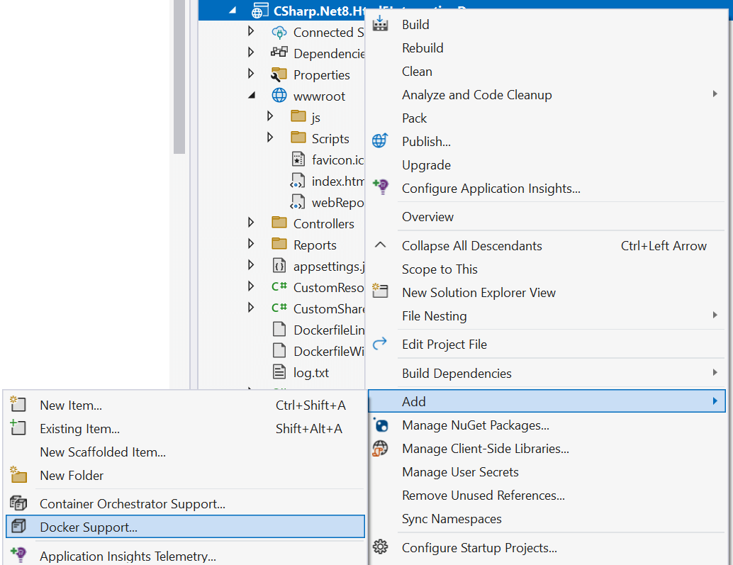 Adding Docker Support to your Visual Studio 2022 project.