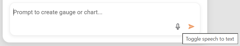 The AI Report Generator chat window shows the Microphone icon next to the prompt text box for voice input.