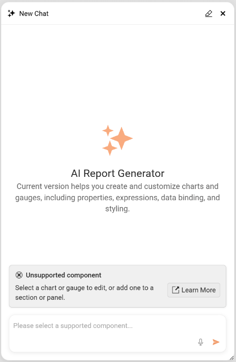 The AI Report Generator window opened in disabled state.