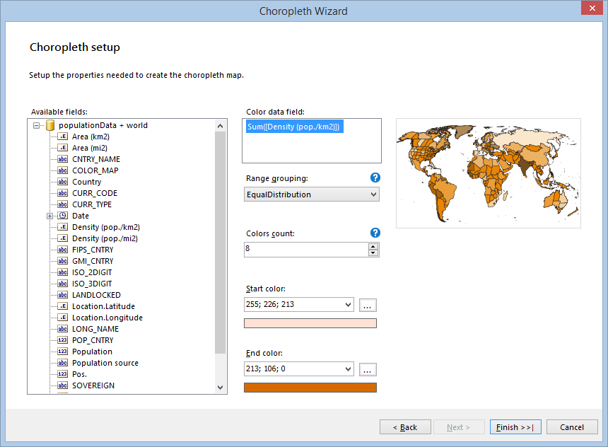 Final look of the Choropleth Setup in the Choropleth wizard of the Report Designer