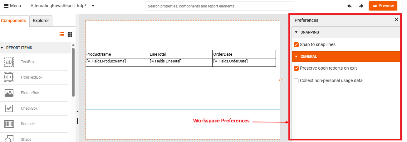 Workspace Preferences