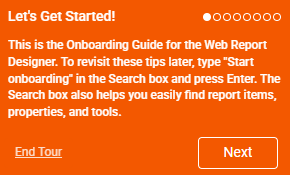 Welcome screen of the Web Report Designer onboarding tour