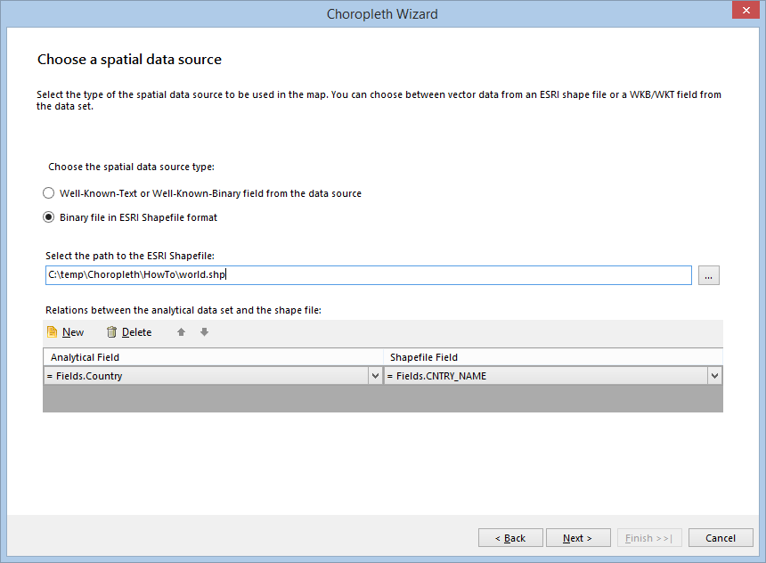 Choose Spatial Data Source in the Choropleth wizard of the Report Designer