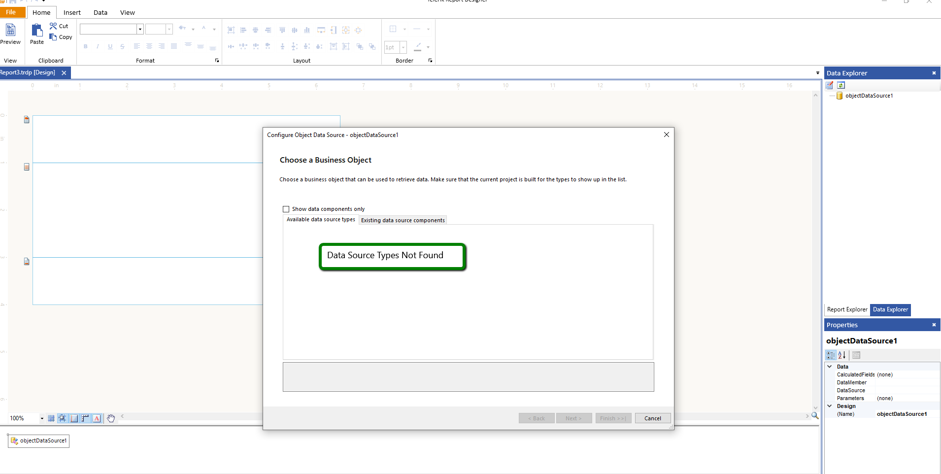 Data Source Types Not Found message in teh ObjectDataSource Wizard of the Standalone Report Designer