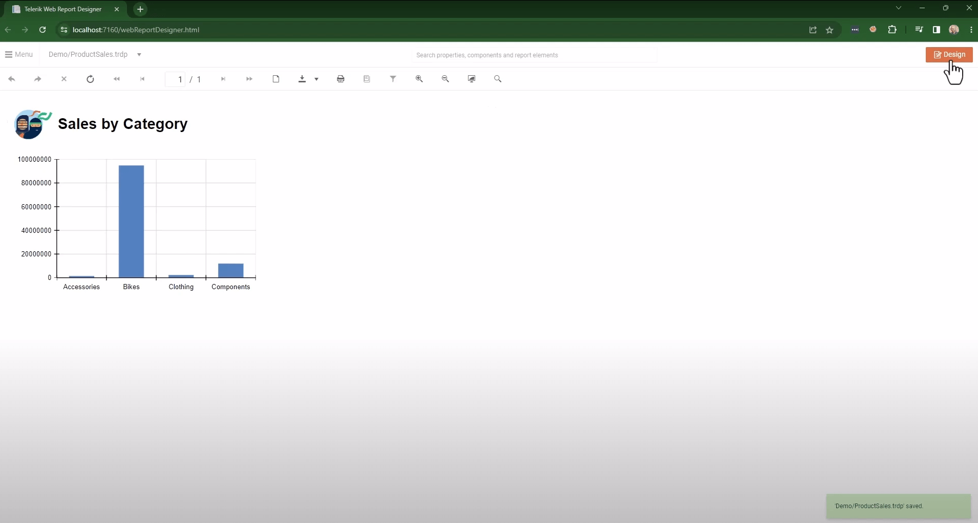 Preview of the base report created from scratch in the web report designer.