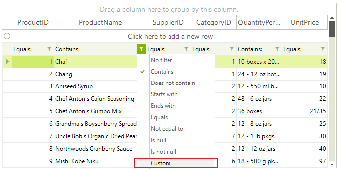 WinForms RadGridView Custom filter