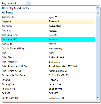 WinForms RadFontDropDownList Customize Elements