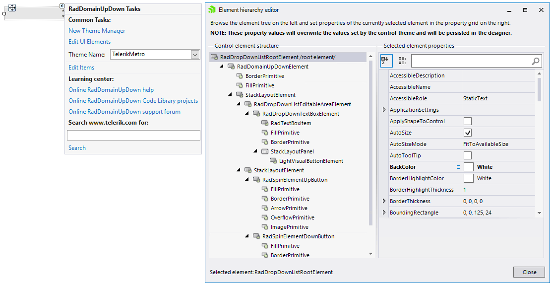 WinForms RadDomainUpDown Element Hierarchy Editor