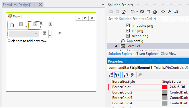 WinForms RadCommandBar Customizing CommandBarStripElement's border at design time