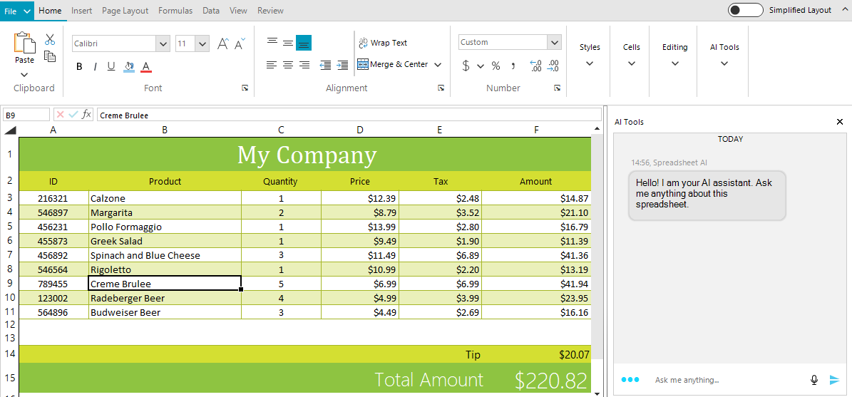 RadSpreadsheet AI Summarization