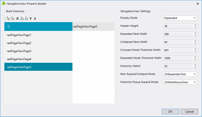 WinForms RadNavigationView NavigationView Property Builder