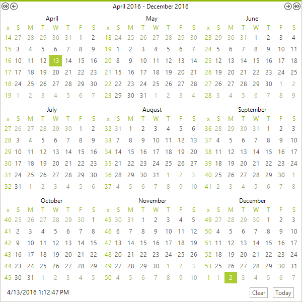 WinForms RadCalendar MultiView with 3 rows and 3 columns