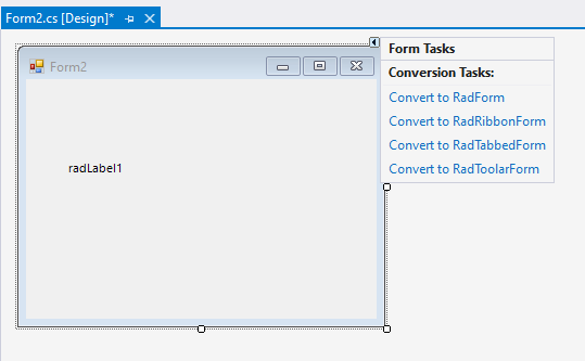 WinForms RadFormConverter Smart Tag