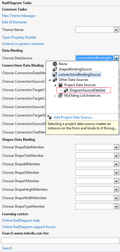 WinForms RadDiagram DataSet