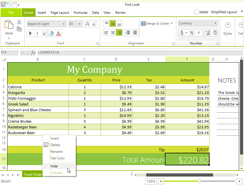 WinForms RadSpreadsheet RadSpreadsheetSheetSelector's Context Menu