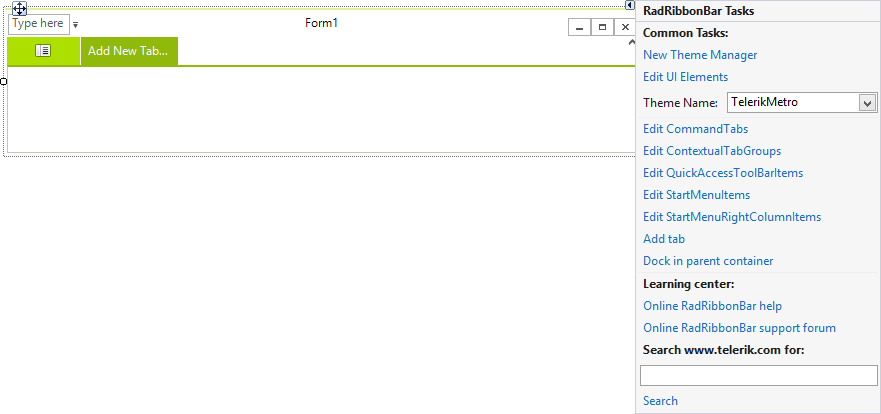 WinForms RadRibbonBar Smart Tag