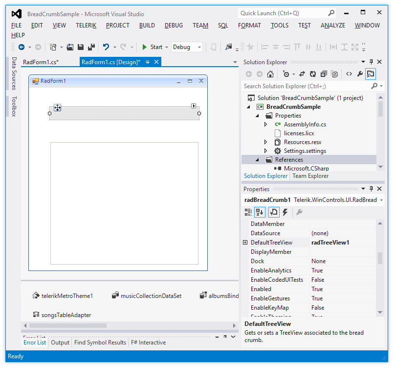 WinForms RadBreadCrumb Getting Started