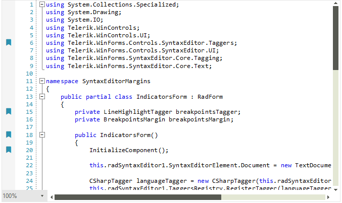WinForms RadSyntaxEditor Defining Bookmarks Margins