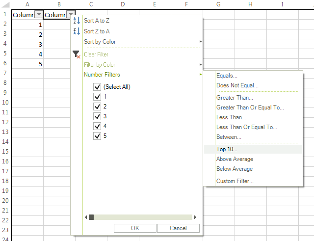 WinForms RadSpreadsheet Apply Top Filter