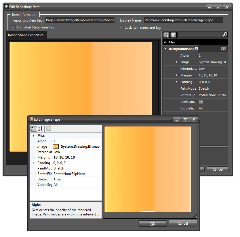 WinForms RadPageView Edit Image Shape