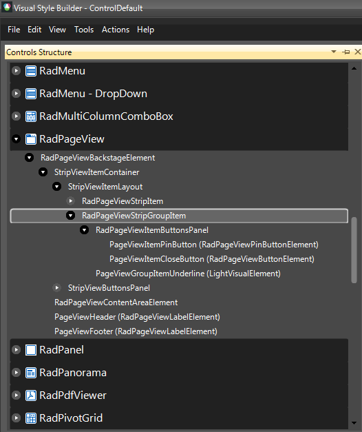 WinForms RadPageView RadPageViewStripGroupItem