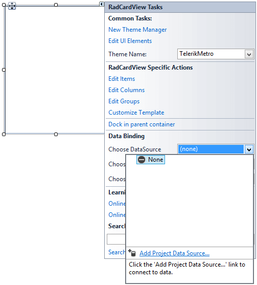 WinForms RadCardView Choose DataSource