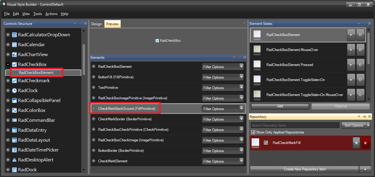 WinForms RadCheckBox VisualStyleBuilder CheckMarkBackGround