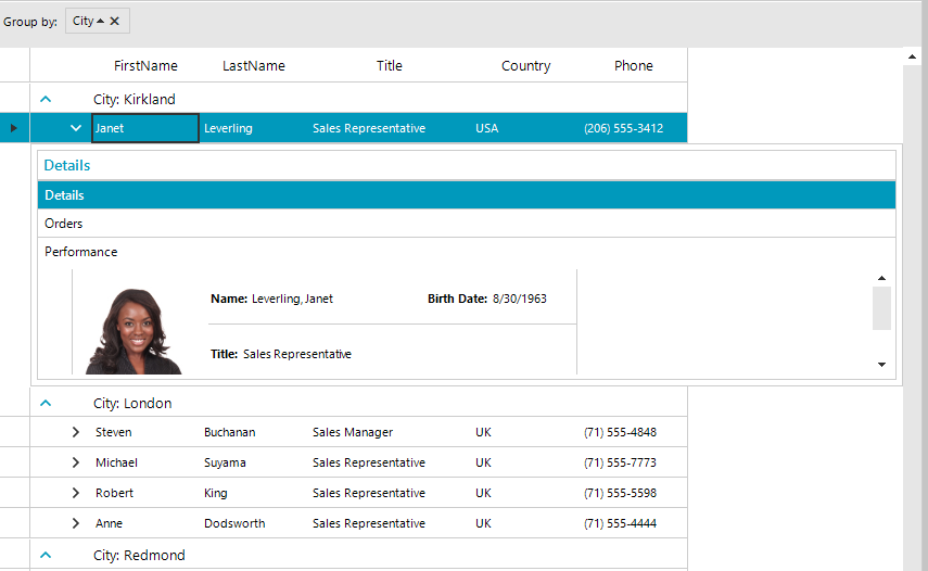 WinForms RadGridView Stack View Mode