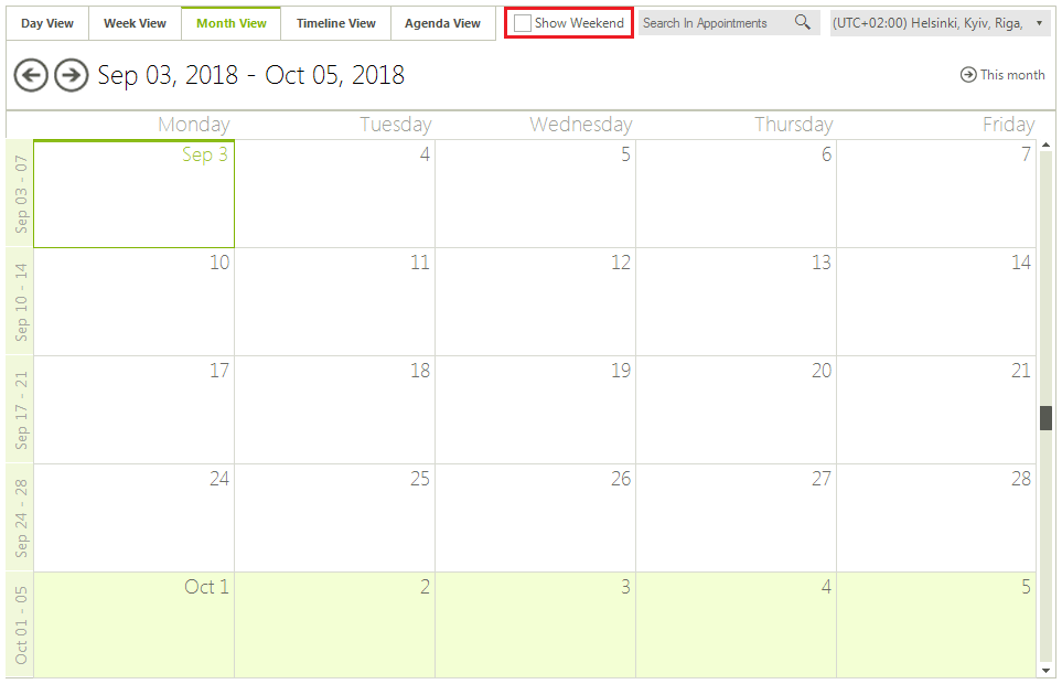 WinForms RadScheduler Shown Weekends False