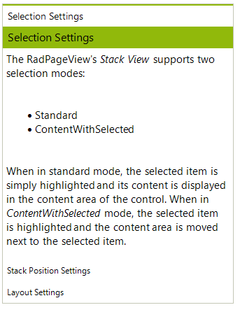 WinForms RadPageView Bottom stack ContentWithSelected