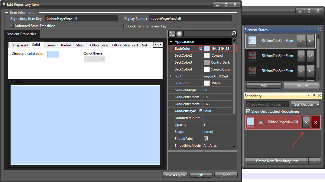WinForms RadRibbonBar Fill Repository