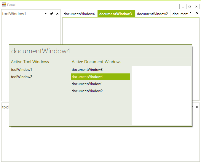 WinForms RadDock Quick Navigator