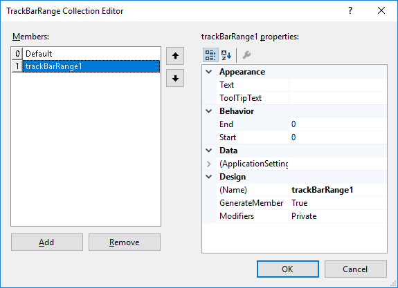 WinForms RadTrackBar TrackBarRabge Collection Editor