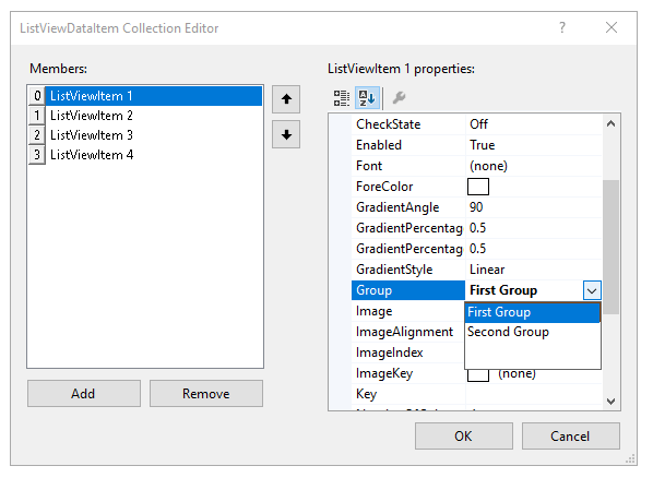 WinForms RadListView Specifying Item's Group