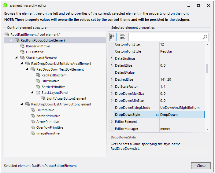 WinForms RadFontDropDownList DropDownStyle