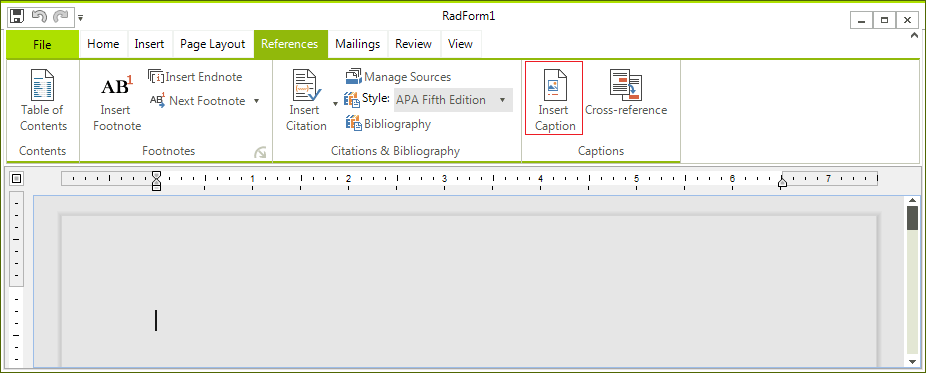 WinForms RadRichTextEditor Insert Caption