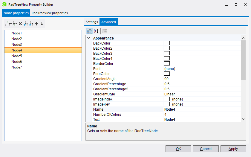 WinForms RadTreeView The Advanced tab