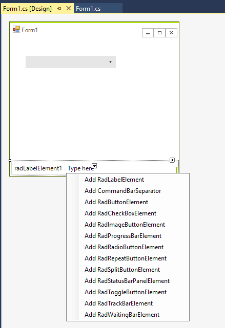 WinForms RadDropDownList RadStatusStrip Item Elements