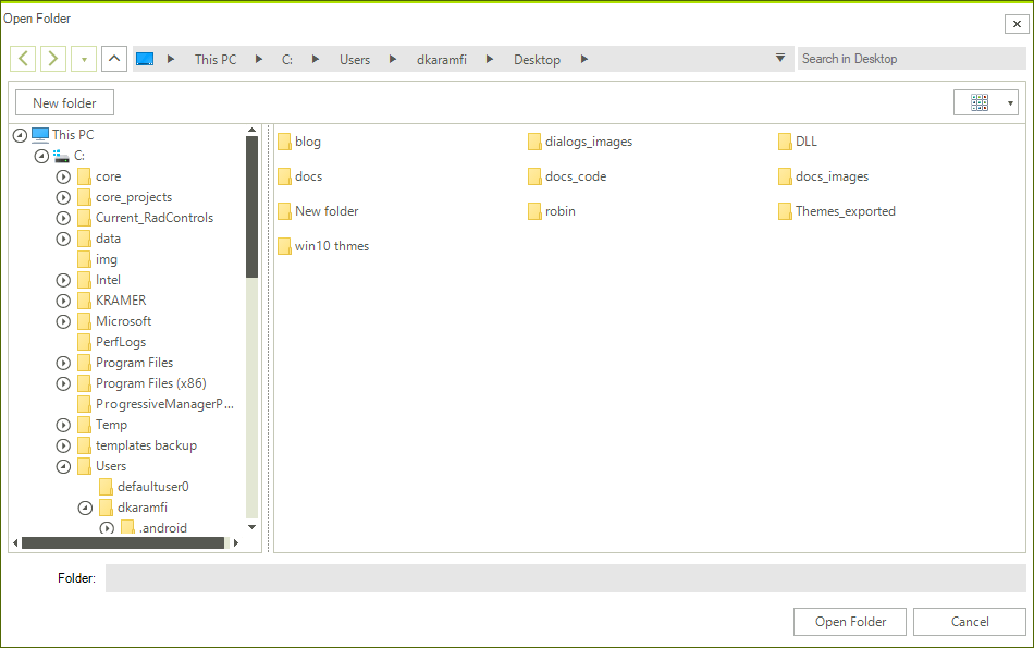 WinForms RadFileDialogs RadOpenFolderDialog in Single Selection Mode