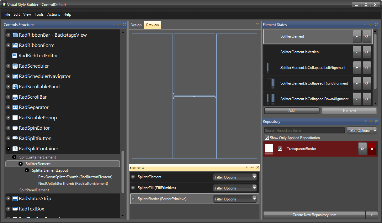 WinForms RadSplitContainer Controls Structure