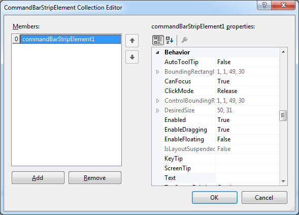 WinForms RadCommandBar Modify Newly Added Strip Element