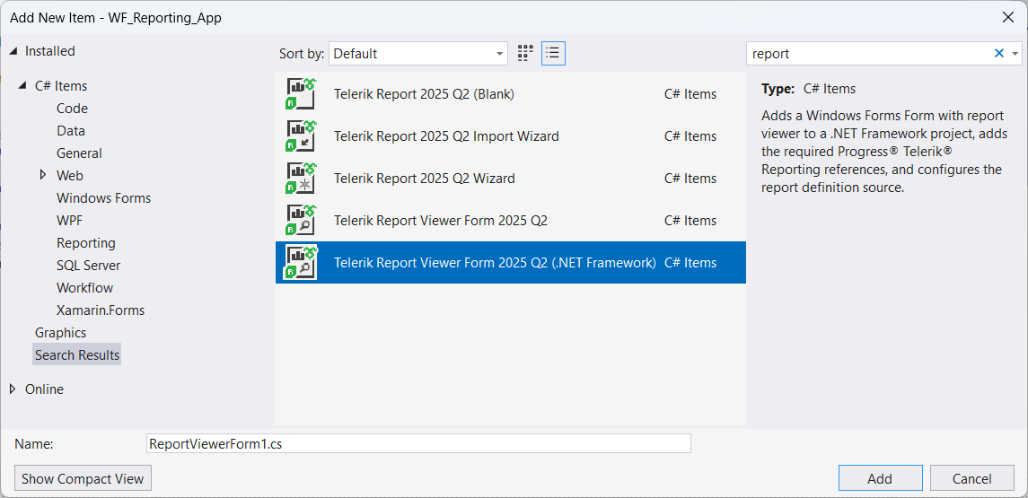 Telerik ReportViewer Form
