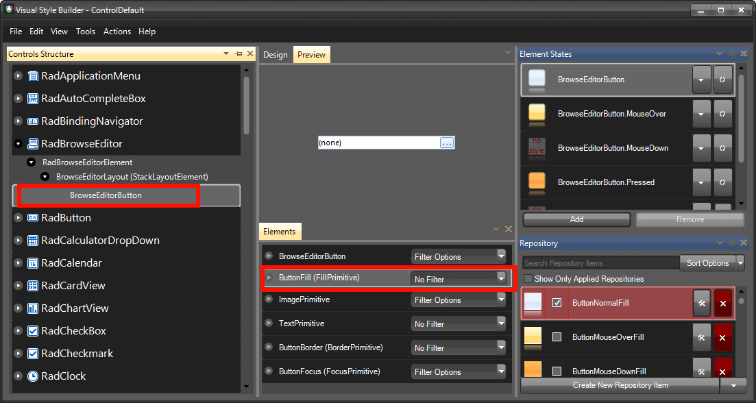 WinForms RadBrowseEditor VisualStyleBuilder